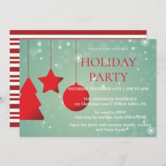Holiday Invitation with Christmas Ornaments (Front/Back)