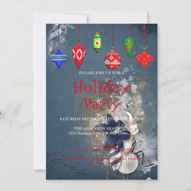 Holiday Invitation with Christmas Ornaments (Front)