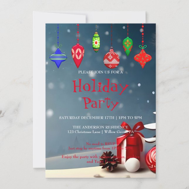 Holiday Invitation with Christmas Ornaments (Front)