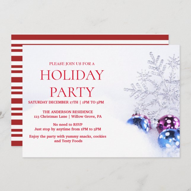 Holiday Invitation with Christmas Ornaments (Front/Back)