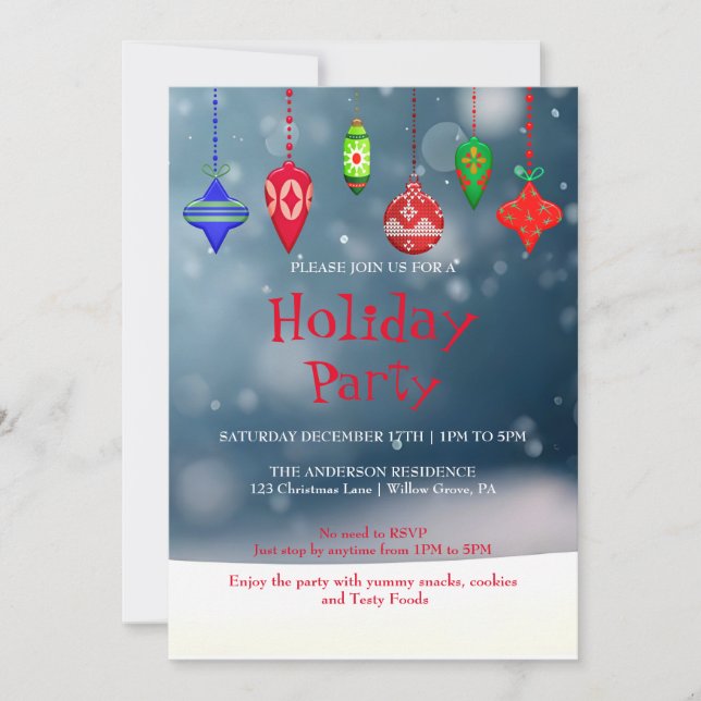 Holiday Invitation with Christmas Ornaments (Front)