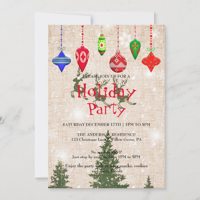 Holiday Invitation with Christmas Ornaments (Front)