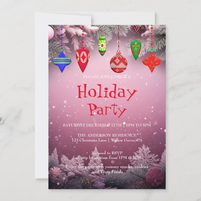 Holiday Invitation with Christmas Ornaments (Front)
