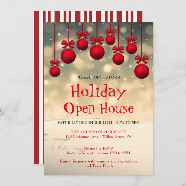 Holiday Invitation with Christmas Ornaments (Front/Back)