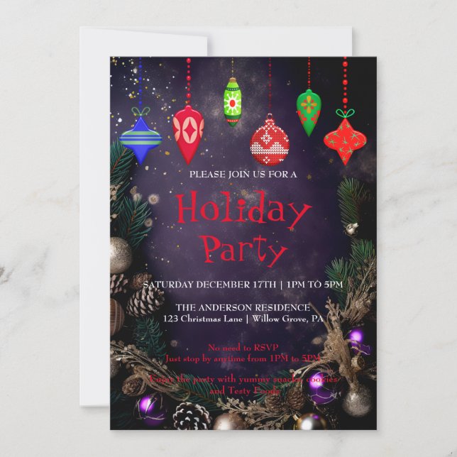Holiday Invitation with Christmas Ornaments (Front)
