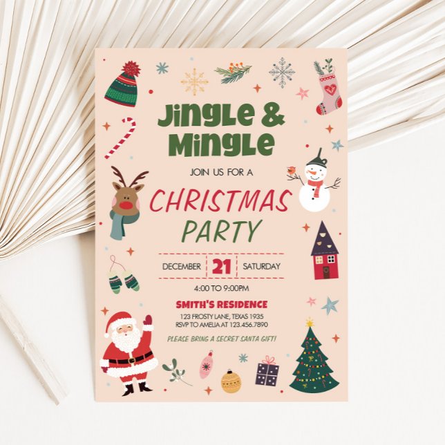 Holiday Jingle and Mingle Cute Christmas Party Invitation (Jingle and Mingle Cute Holiday Christmas Party Invitation)
