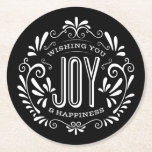 HOLIDAY JOY CHALKBOARD STYLE COASTERS<br><div class="desc">WISHING YOU JOY: Bright and cheerful whimsical chalkboard style Christmas ornament with black and white retro vintage decorative typography, and fancy swirls. Click Customise it to change the background colour. Can be used for festive holiday entertaining with friends, neighbours, and family. Also makes a great hostess gift. Contemporary, classic, modern...</div>