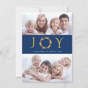 Holiday Joy Gold Faux Foil 2-Photo Greeting Card