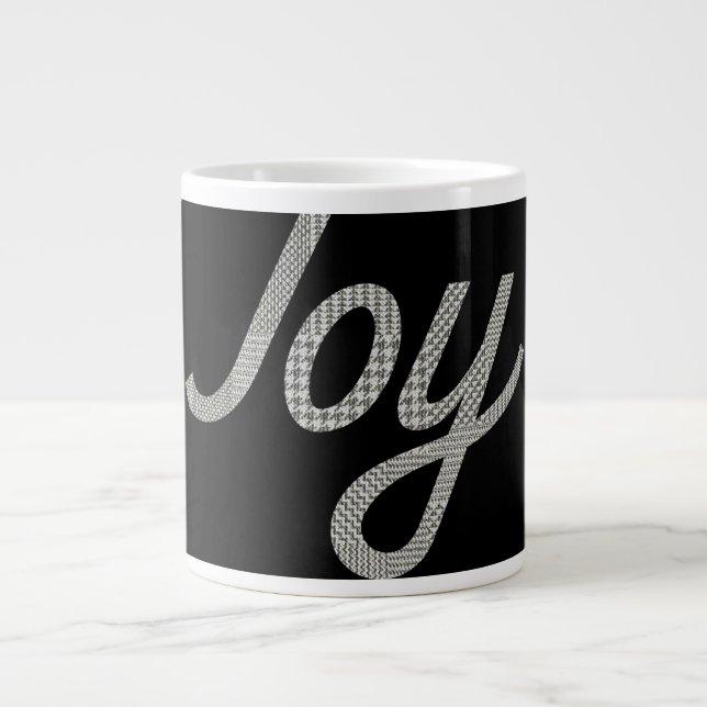 Holiday Joy Houndstooth Pattern On Black Large Coffee Mug (Front)