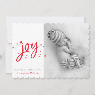 HOLIDAY JOY PHOTO modern festive fun red sparkles Card