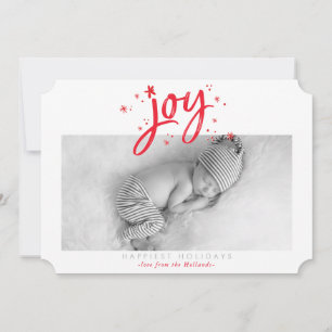 HOLIDAY JOY PHOTO modern festive fun red sparkles Card