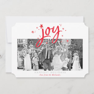 HOLIDAY JOY PHOTO modern festive red sparkles Card