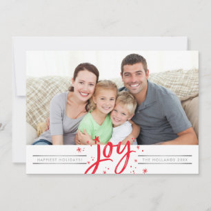 HOLIDAY JOY PHOTO modern simple red sparkles Card