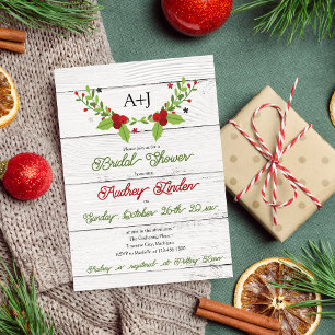 Holiday Joy Poinsettia Wood Bridal Shower Invitati Invitation