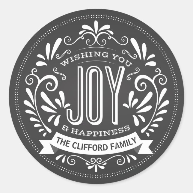 HOLIDAY JOY ROUND CHALKBOARD STICKERS (Front)
