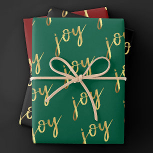 Holiday Joy Script   Faux Gold Foil in Multi Colou Wrapping Paper Sheet