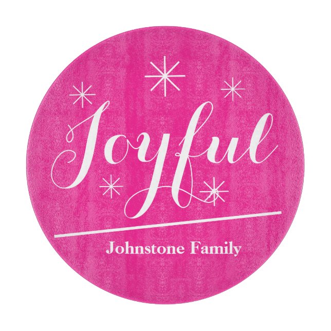Holiday Joy Script Personalized Name Simple Pink  Cutting Board (Front)