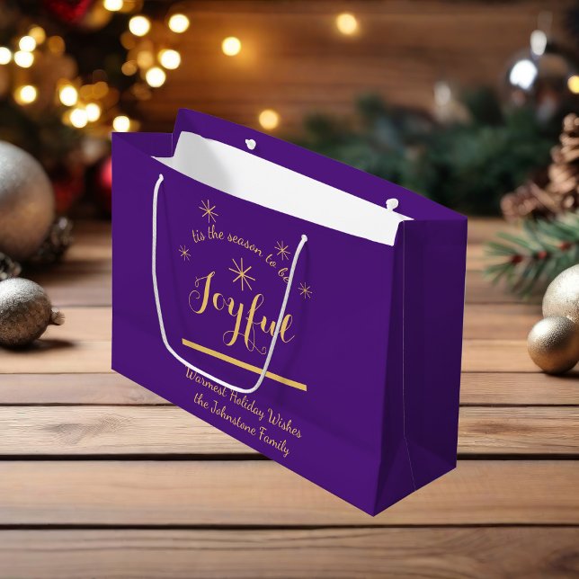 Holiday Joy - 'tis the Season to be Joyful' Purple Large Gift Bag (Spice things up with this gorgeous purple joy.)