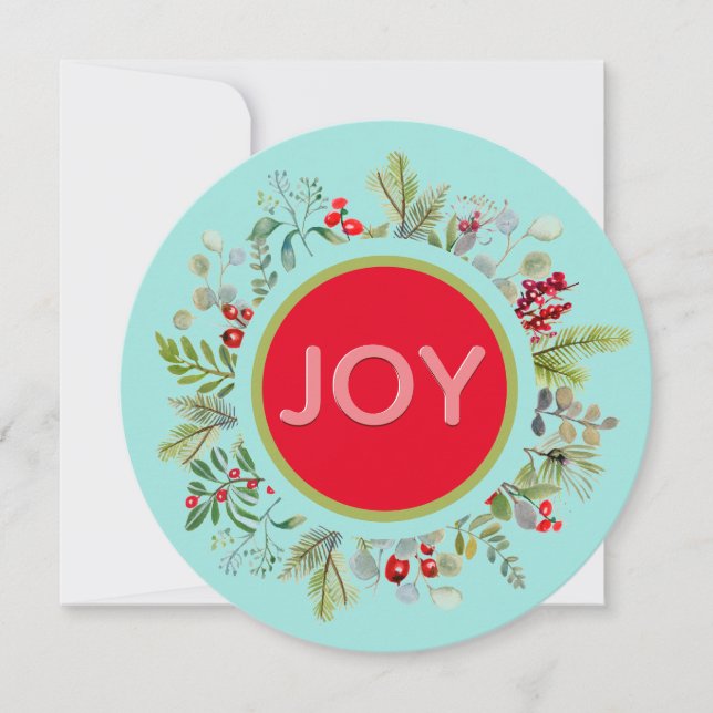 Holiday Joy Watercolor Wreath Holiday Card (Front)