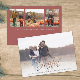 Holiday Joyful Script Elegant Red Simple 4 Photo