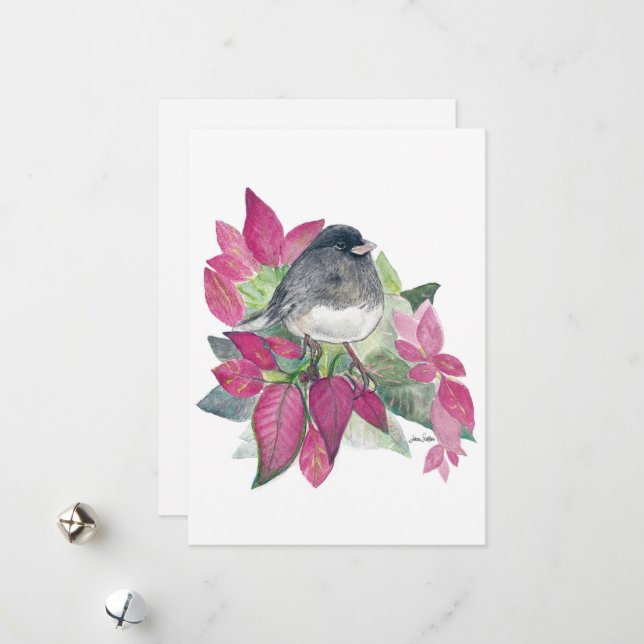 Holiday Junco Bird Art Card (Front/Back In Situ)