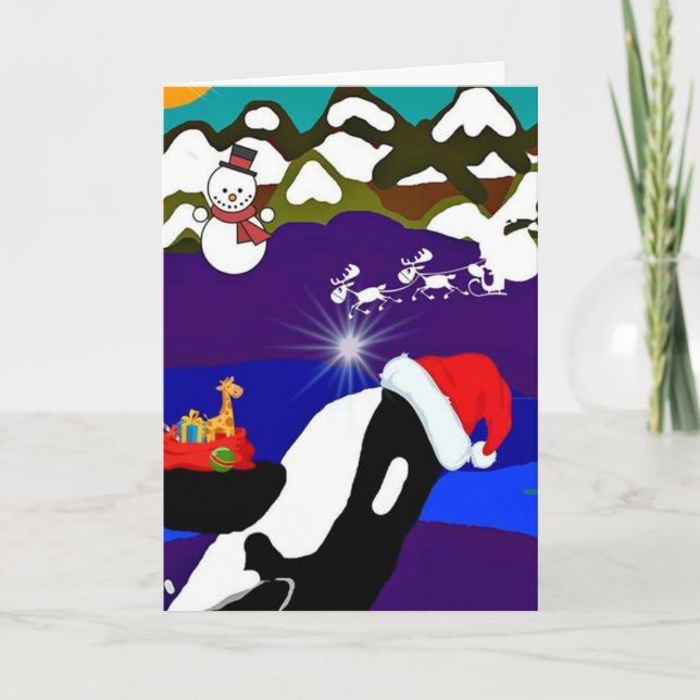 Holiday Killer Whale Santa Greeting Card (Front)