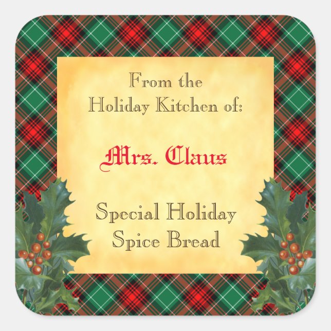 Holiday Kitchen of Holly Plaid Baking Sticker (Front)