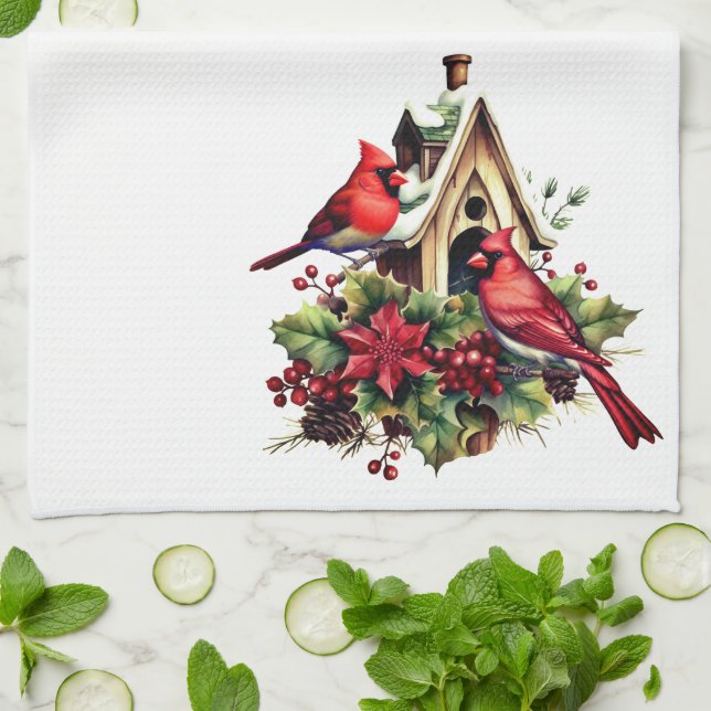 Holiday Kitchen Towel-Cardinal Tea Towel (Folded)