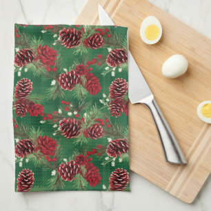Holiday Kitchen Towel-Pinecones Tea Towel
