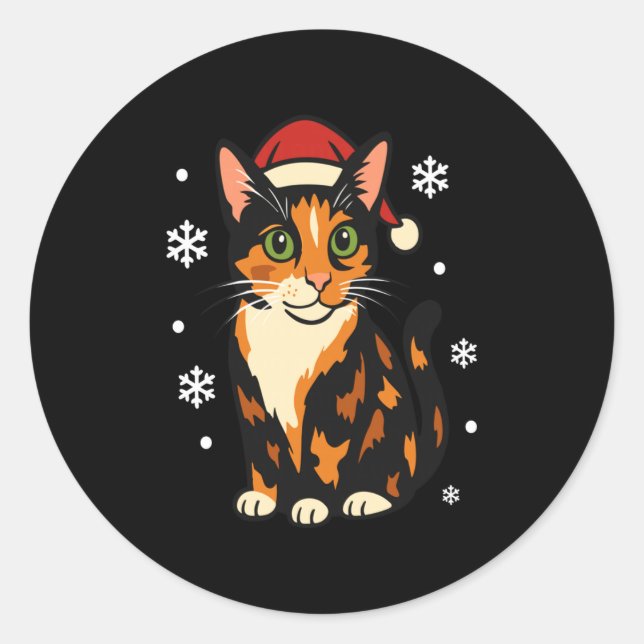 Holiday Kitten Cute Christmas Cat Design Uni Long  Classic Round Sticker (Front)