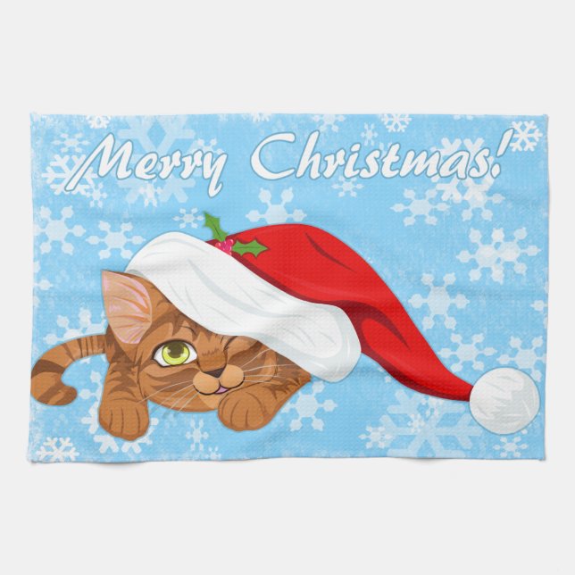 Holiday Kitten Tea Towel (Horizontal)