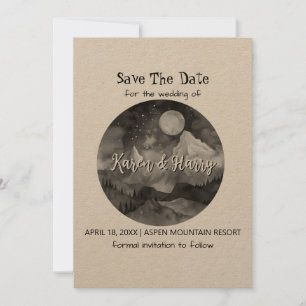 Holiday Kraft Mountain Black White Save the Date Invitation