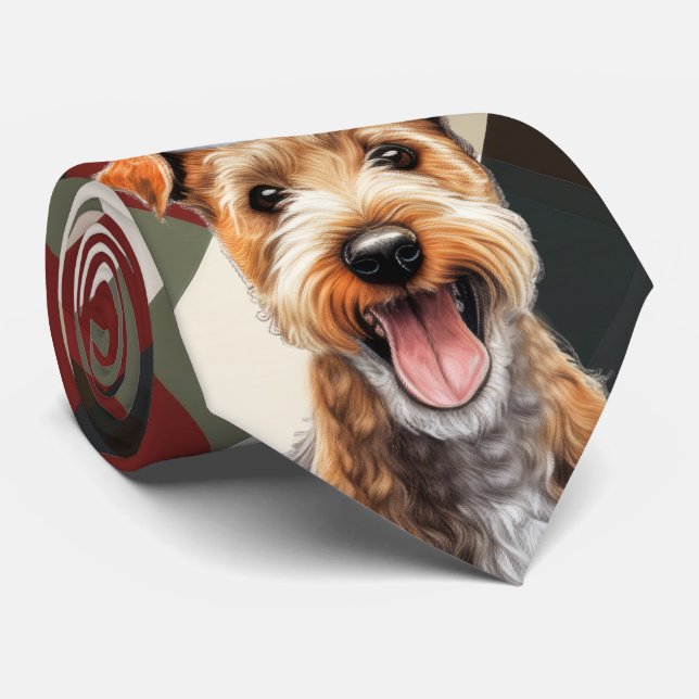 Holiday Lakeland Terrier Red Green Plaid Christmas Tie (Rolled)