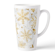 Holiday latte cup in gold and white
