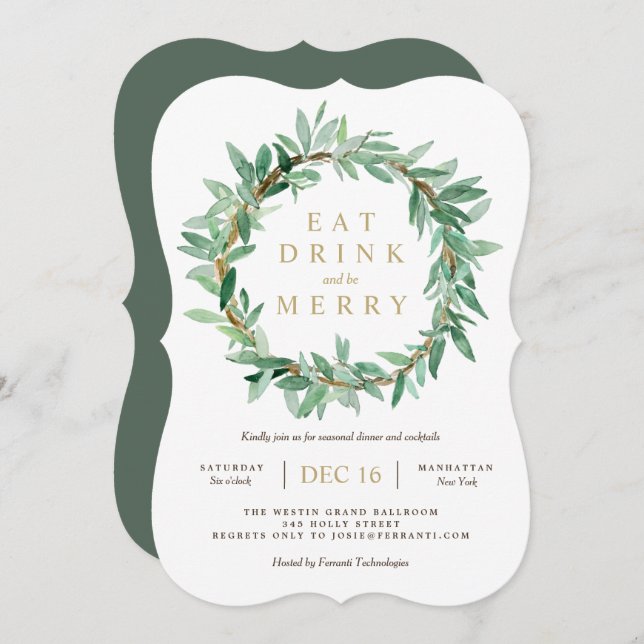 Holiday Laurel Olive Leaf Wreath Invitation (Front/Back)