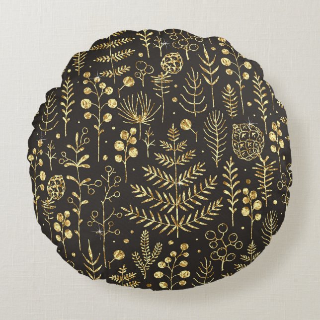 Holiday Leaves: Vintage Pine Cone Pattern Round Cushion (Front)