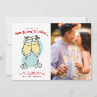 Holiday Letter Champagne Cheers Photo Card