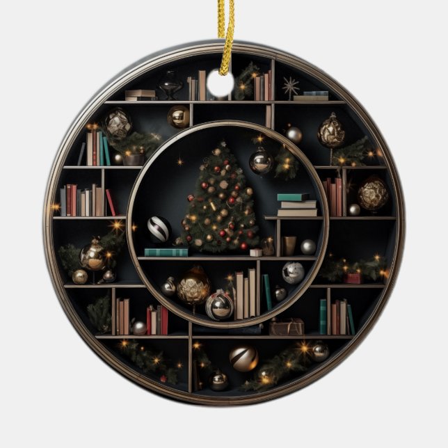 Holiday Library Books Ceramic Tree Decoration (Front)