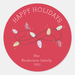 Holiday Lights Colourful Happy Holidays Classic Round Sticker