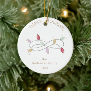 Holiday Lights Colourful Happy Holidays Photo Ceramic Tree Decoration