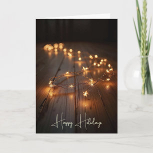 Holiday Lights Glowing On a Wood Floor Card
