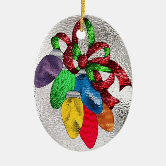 Holiday Lights in Stained Glass Ceramic Tree Decoration (Front)