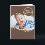 Holiday Lights Modern Photo Brown<br><div class="desc">Modern brown and polka dot photo holiday greeting card. Personalise with your own favourite family photo and change text to your own family name.</div>