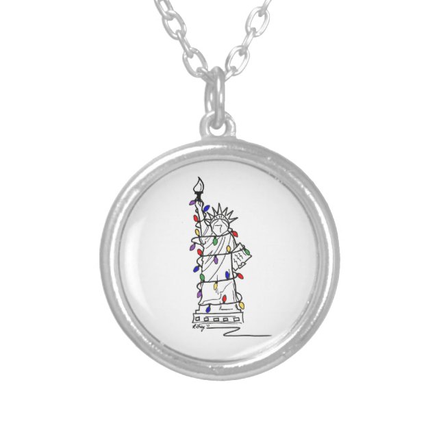 Holiday Lights NYC Statue of Liberty New York City Silver Plated Necklace (Front)