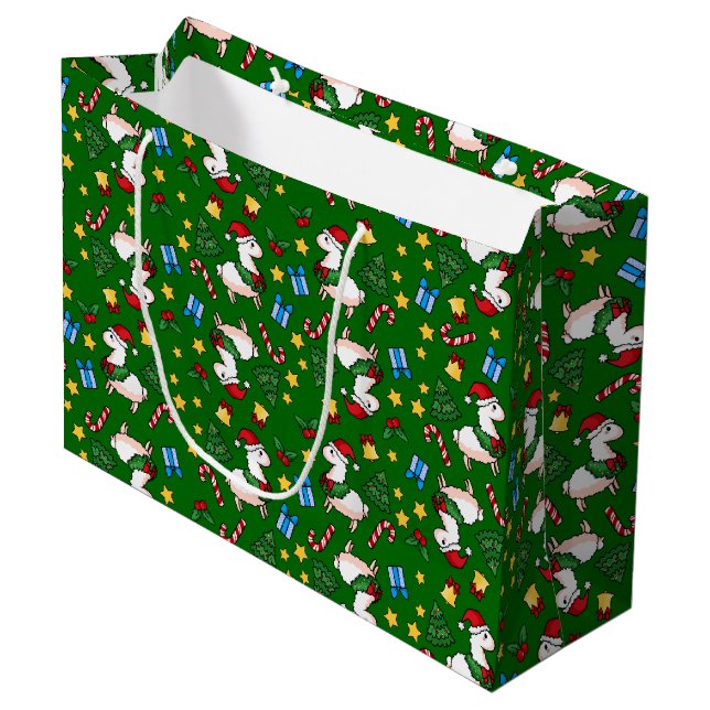 Holiday Llama Madness Large Gift Bag (Front Angled)