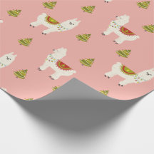 Holiday llamas Christmas trees pink Wrapping Paper