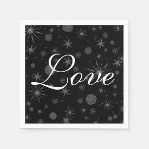 Holiday Love Black White Snowflakes Winter Wedding Napkin