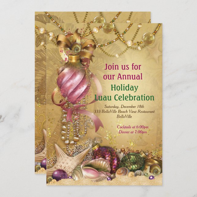 Holiday Luau Beach Party Invitations (Front/Back)