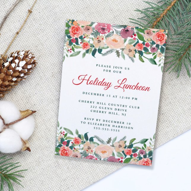 Holiday Luncheon Floral Watercolor Invitation (Creator Uploaded)