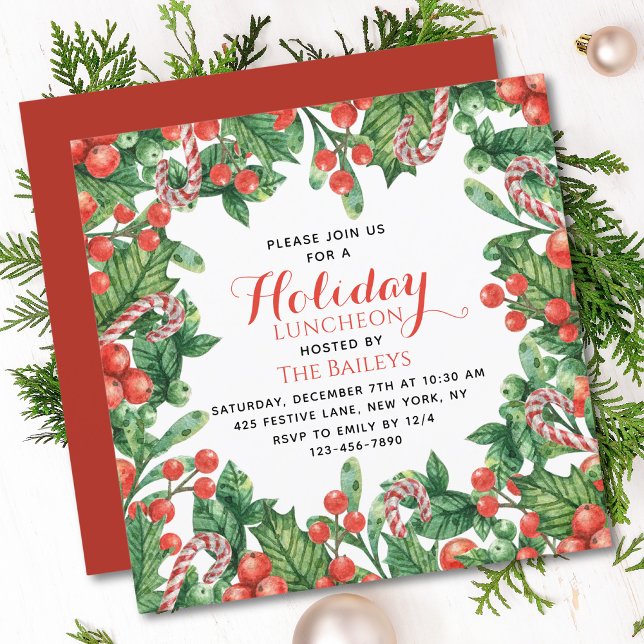 Holiday Luncheon Watercolor Christmas Floral Invitation (Creator Uploaded)